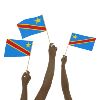 Black hand holding Congolese flag, Hand lifting flag, Hand raising flag, 3d rendering of set of hands holding flag isolated on transparent background png