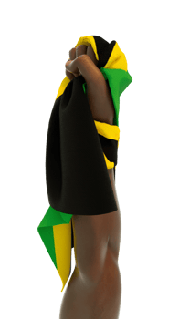 Hand fist holding Jamaican flag. Hand lifted and grabbing flag isolated on transparent background. 3d rending of Flag wrapped around fist png