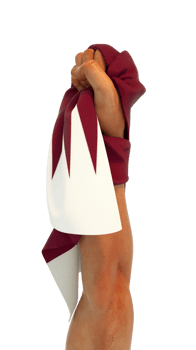 Hand fist holding Qatari flag. Hand lifted and grabbing flag isolated on  transparent background. 3d rending of Flag wrapped around fist png