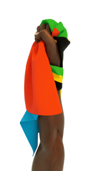 Hand fist holding Tanzanian flag. Hand lifted and grabbing flag isolated on transparent background. 3d rending of Flag wrapped around fist png