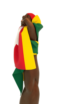 Hand fist holding Togolese flag. Hand lifted and grabbing flag isolated on transparent background. 3d rendering of Flag wrapped around fist png