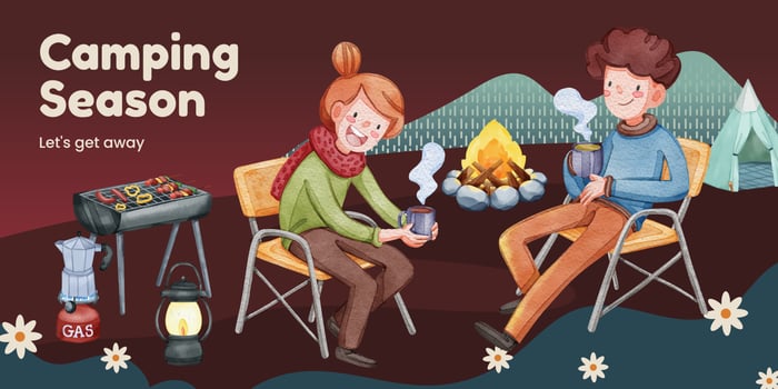 Autumn camping picnic blog header tempalte watercolor stylr vector