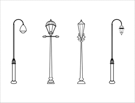 Street Lighting and Lamp Post Outline Collection vector