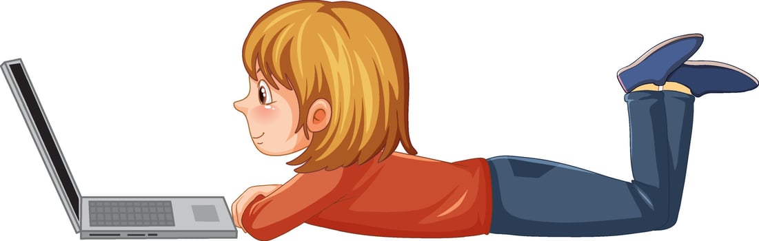 A girl using laptop cartoon vector