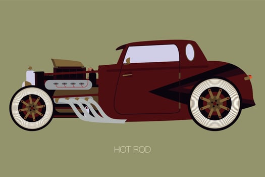 hot rod custom, side view of car vector