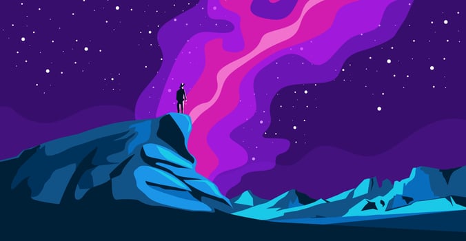 Retro illustration of a Man looking to the horizon. Gradient retro background vector
