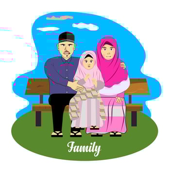 vector, illustration family islamic moslem sit in the parks vector