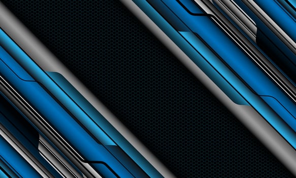 Abstract grey blue metallic cyber black circuit geometric with dark hexagon mesh design modern futuristic technology background vector