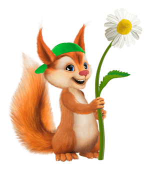 Charming squirrel with a flower. Sketch. Picture. Living character. png
