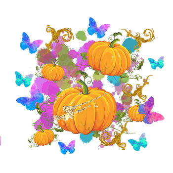 Halloween pumpkins, butterflies, flowers, gold texture, floral, butterflies. png