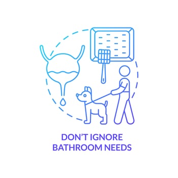 Do not ignore bathroom needs blue gradient concept icon. Dog friendly travel. Road trip with pets advice abstract idea thin line illustration. Isolated outline drawing. vector