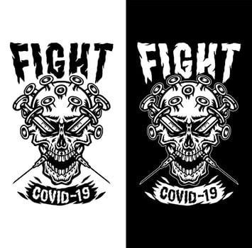 Illustrations concept skull coronavirus COVID-19, isolated on dark and bright background vector