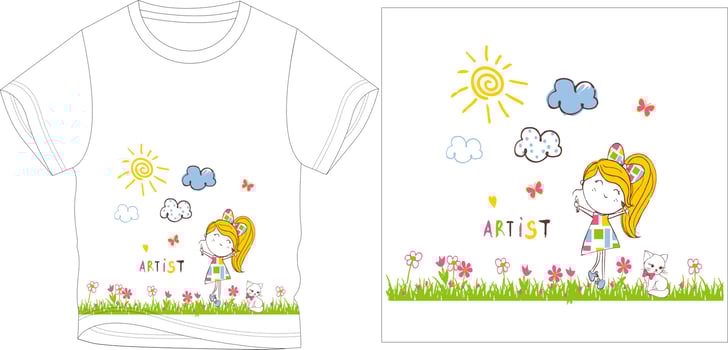 Artist girl with cat graphic design vector illustration