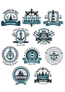 Marine emblems and banners vector