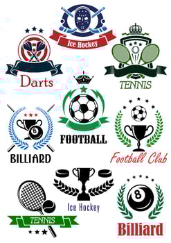 Football, billiards, darts, hockey, tennis logo vector