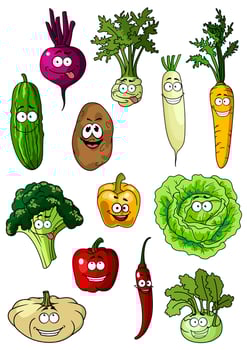 Happy smiling fresh garden vegetables vector