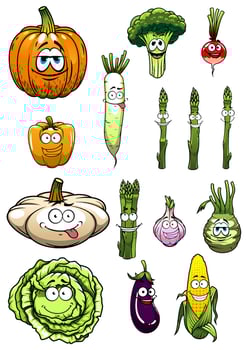 Colorful happy garden vegetables cartoon characters vector