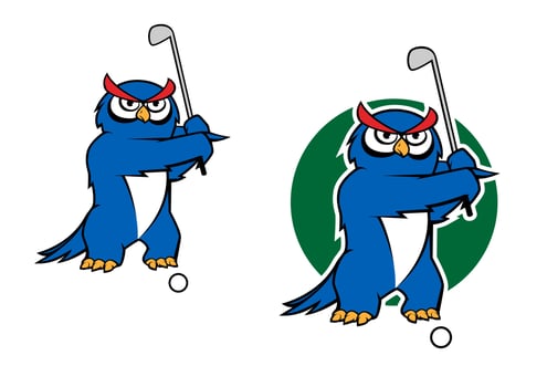 Cartoon owl mascot playing golf vector