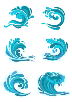 Curling sea and ocean blue waves vector