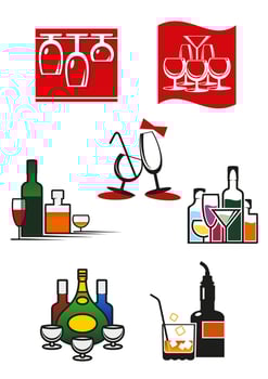 Glasses and alcohol icons or symbols vector