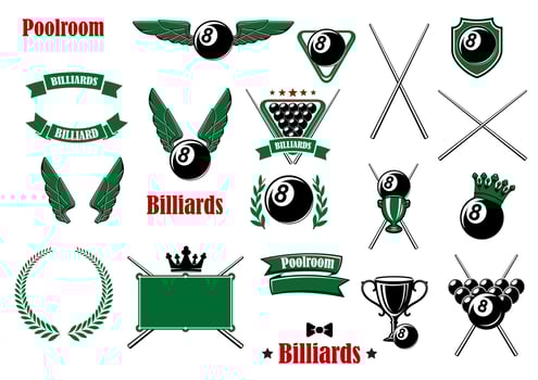Billiards, pool and snooker game items vector