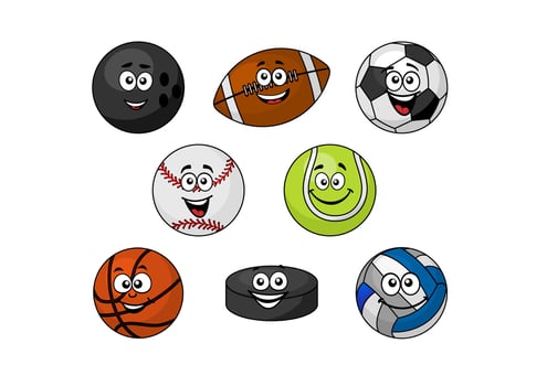 Set of cartoon sports equipment vector