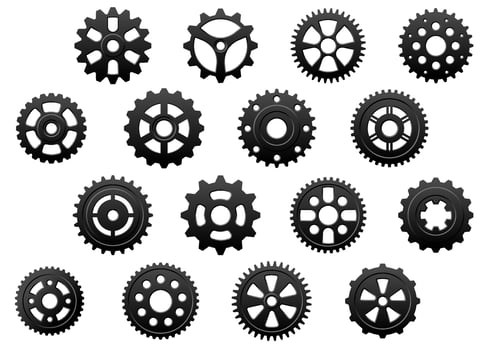 Gears and pinions silhouettes set vector