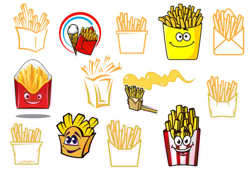 Cartoon french fries takeaway food designs vector