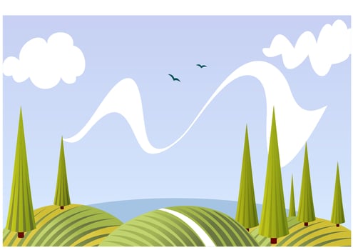 Cartoon summer fields and meadows landscape vector