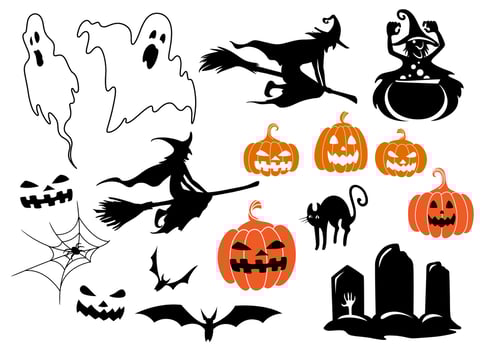 Halloween themed design elements and characters vector