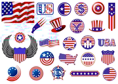 American patriotic badges, symbols and labels vector