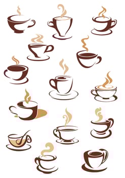 Hot brown coffee icons vector