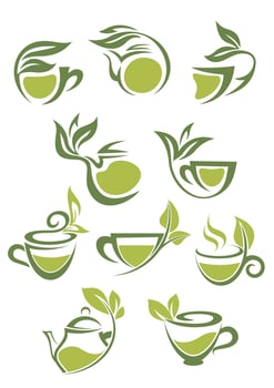 Green or herbal tea icons vector