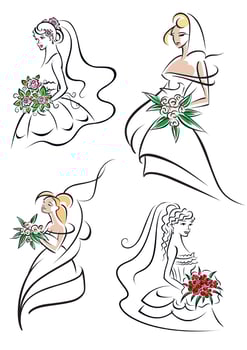 Graceful young bride icons set vector