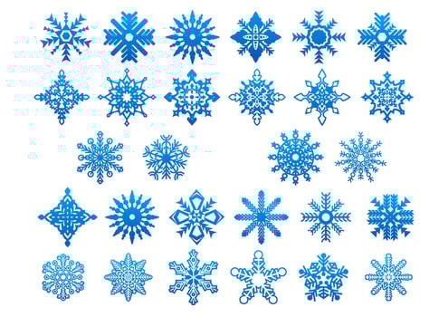 Blue snowflakes icon set vector