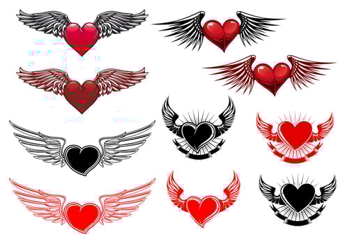 Heart tattoos with wings vector