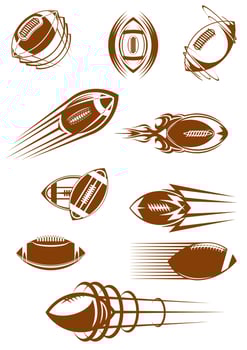 Brown rugby ball icons vector