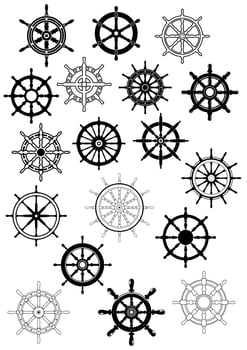 Ship wheel in retro style icon set vector