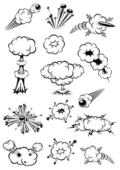 Cartoon black and white explosions vector