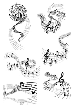 Musical waves with music notes vector