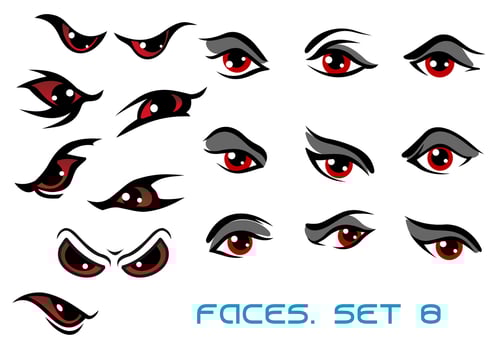 Danger monster aand evil red eyes set vector