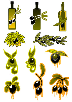 Olives and olive oil icons vector