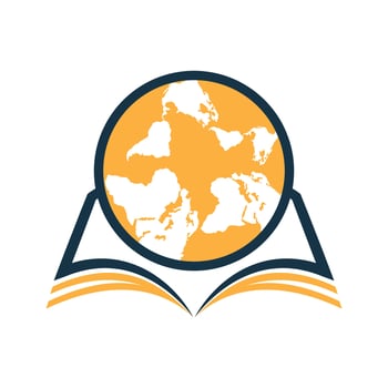 Education logo concept with book icon and globe. International education logo with globe and book sign. vector