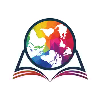 Education logo concept with book icon and globe. International education logo with globe and book sign. vector