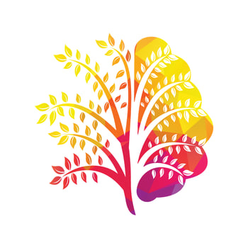 Modern brain tree logo design. Think green label. vector