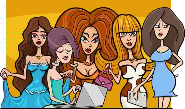 cartoon girls or women comic characters group vector