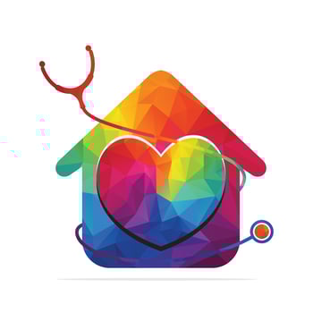 Home Clinic medical vector logo design. Stethoscope and heart beat logo vector design.