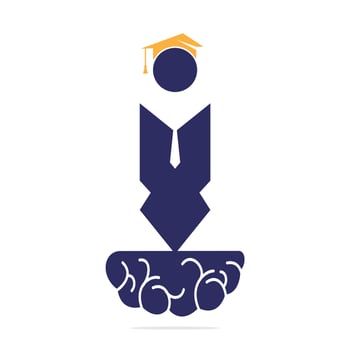Student with graduation cap and Brain vector template design. Educational brain human vector design.