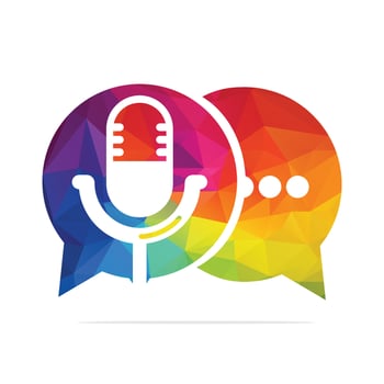 Podcast talk vector logo design. Chat logo design combined with podcast mic.