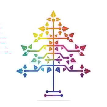 Vector Digital Christmas tree. Technical Triangle Tree Vector Template Design.